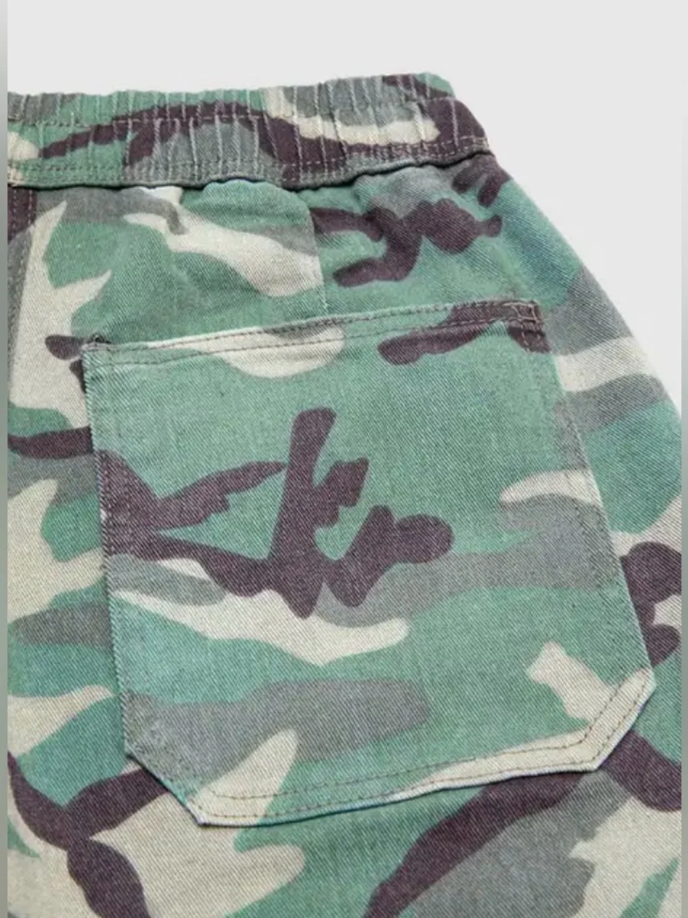 Flamingal Camo Drawstring Mid Waist Barrel Leg Crop Pants